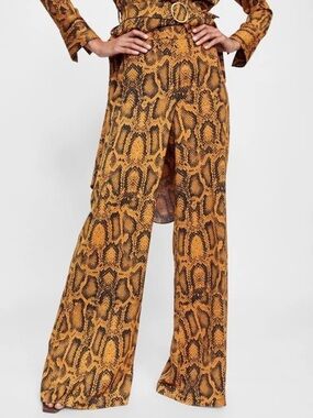 Zara High-Waist Orange Snake Print Wide-Leg Pants xs